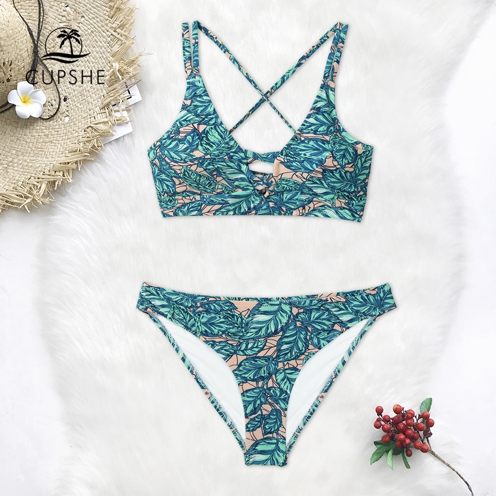 3/$20 CUPSHE Leaves Print Lace-Up Bikini Set